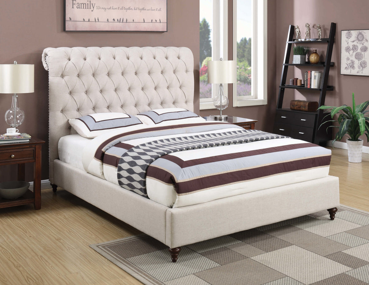 Devon Button Tufted Upholstered Bed Beige Half Price Furniture