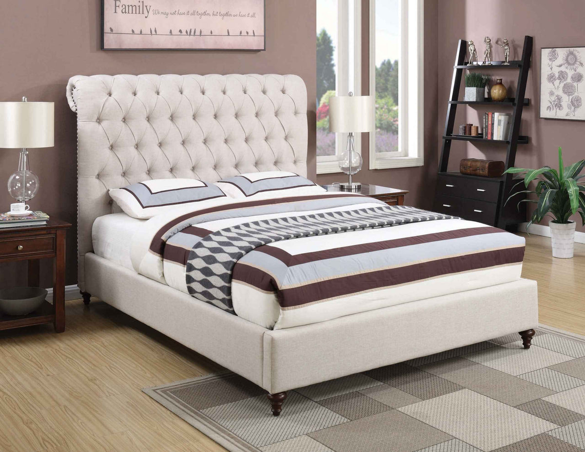 Devon Button Tufted Bed in Beige – Elegant and Comfortable Design