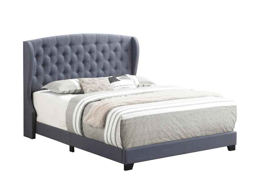 Krome Upholstered Bed with Demi-Wing Headboard in Gunmetal