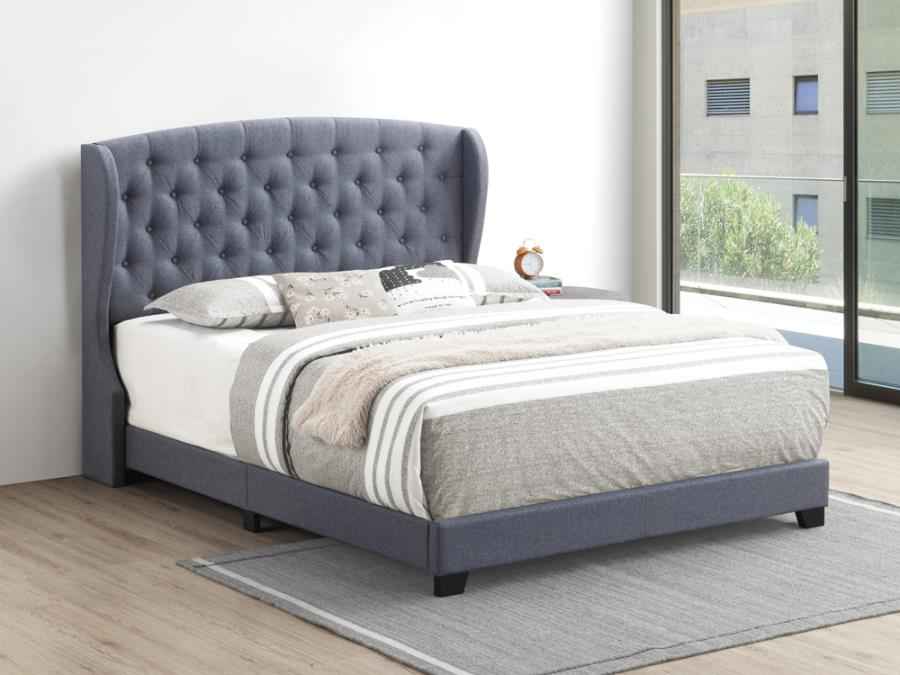 Krome Upholstered Bed with Demi-Wing Headboard in Gunmetal