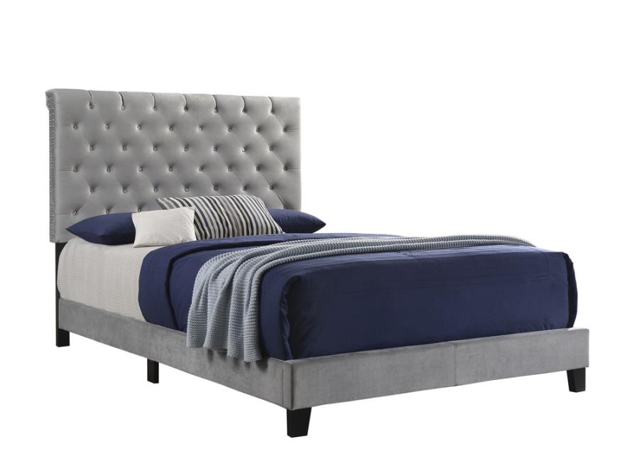 Warner Upholstered Bed in Grey Velvet - Las Vegas Furniture Stores