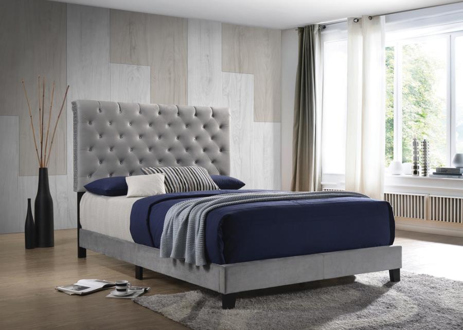 Warner Upholstered Bed in Grey Velvet - Las Vegas Furniture Stores