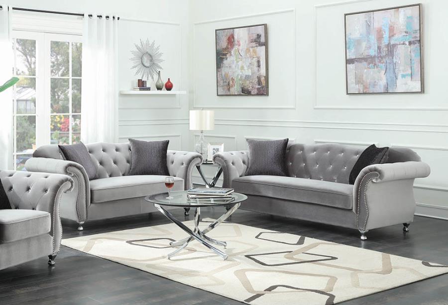 Frostine Upholstered Tufted Living Room Collection Silver - Las Vegas Furniture Stores