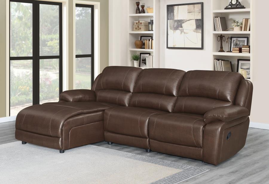 Mackenzie 3-piece Upholstered Tufted Motion Sectional Chestnut - Las Vegas Furniture Stores