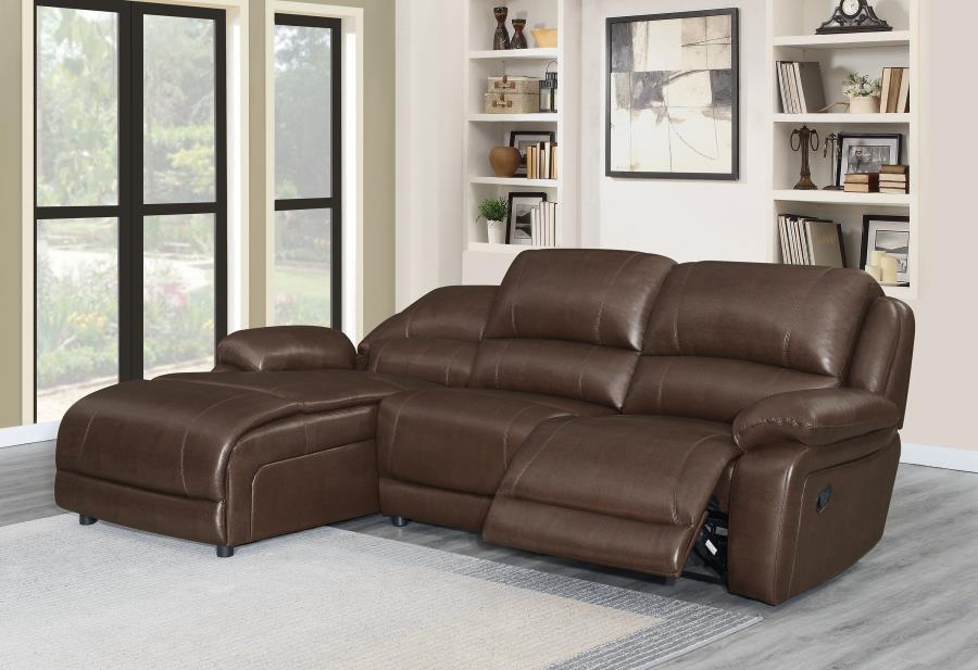 Mackenzie 3-piece Upholstered Tufted Motion Sectional Chestnut - Las Vegas Furniture Stores