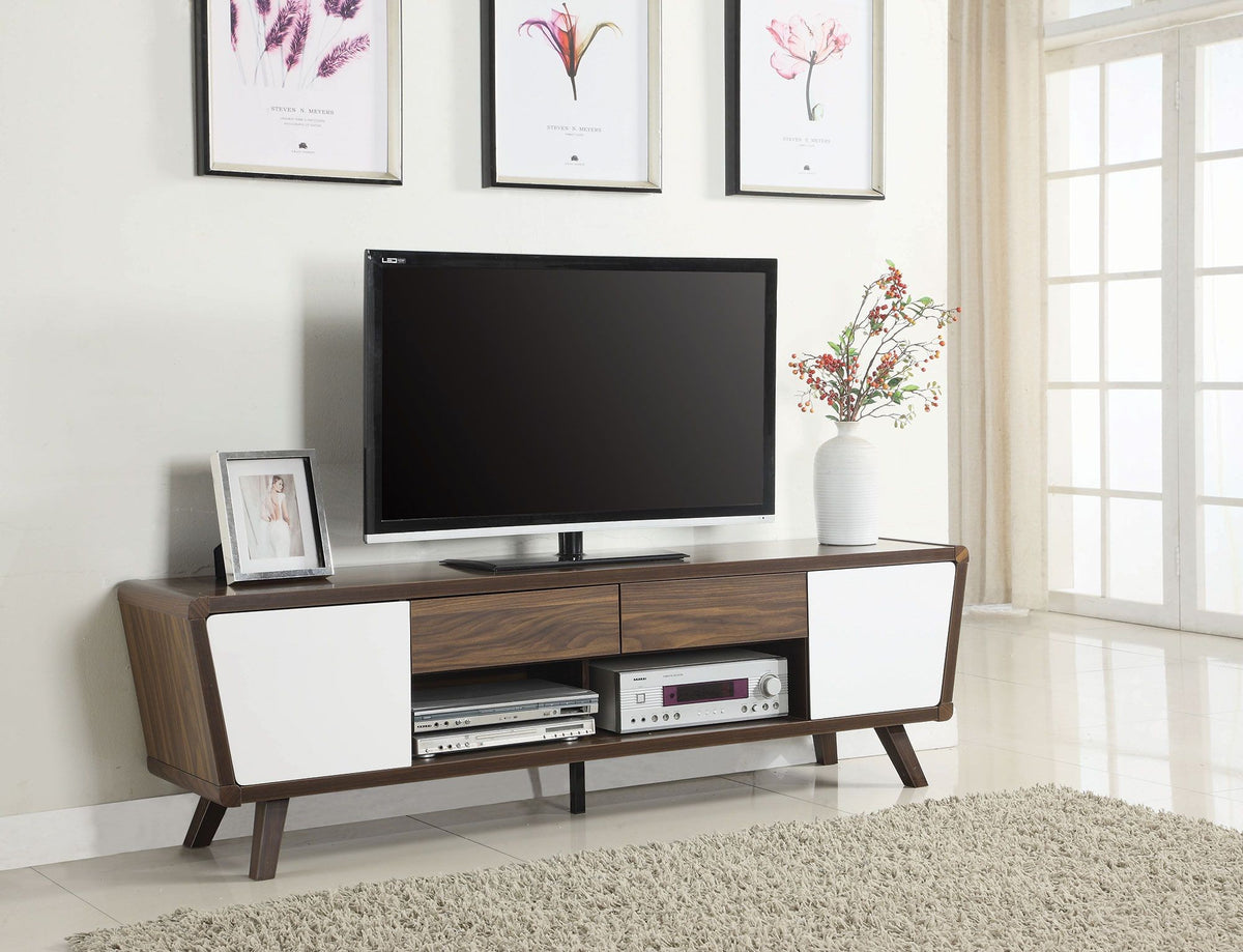 Glossy White and Chestnut TV Stand - Las Vegas Furniture Stores