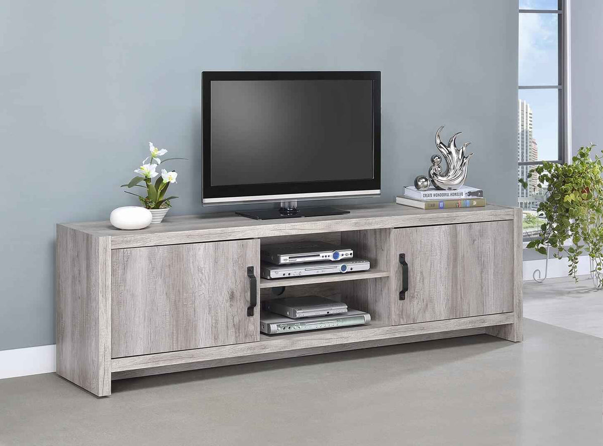 Gray Driftwood TV Console for Stylish Living Room Storage
