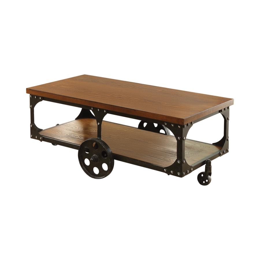 Roy Coffee Table with Casters Rustic Brown - Las Vegas Furniture Stores