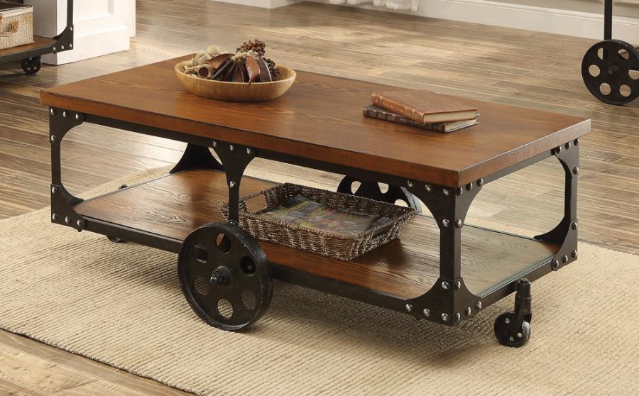 Roy Coffee Table with Casters Rustic Brown - Las Vegas Furniture Stores