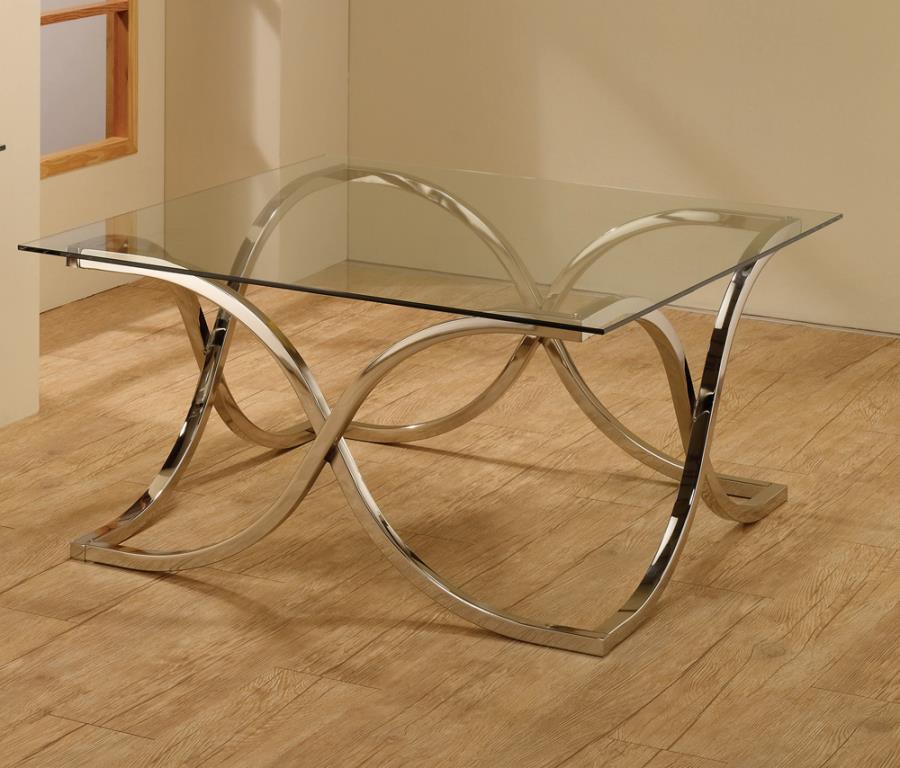 Curved X-shaped Coffee Table Nickel and Clear - Las Vegas Furniture Stores