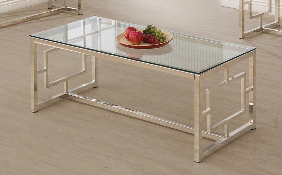 Rectangle Glass Top Coffee Table Nickel - Las Vegas Furniture Stores