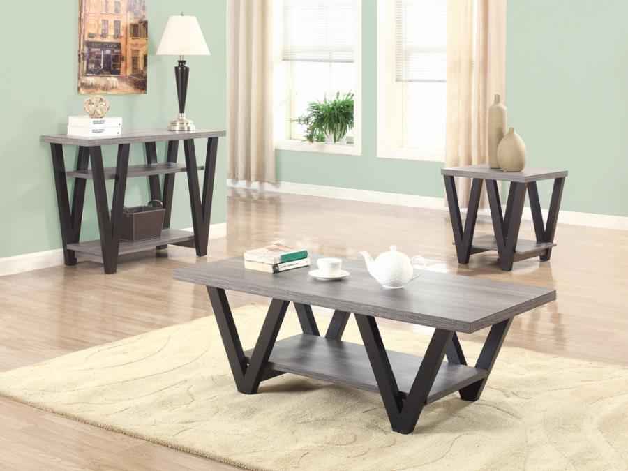 Higgins V-shaped Coffee Table in Black and Antique Gray Finish