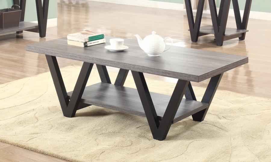 Higgins V-shaped Coffee Table in Black and Antique Gray Finish