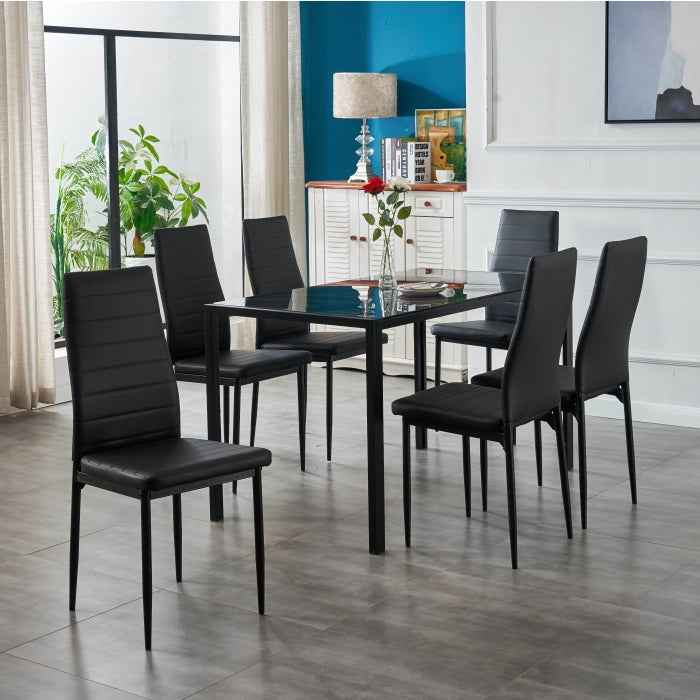 7 Pc Modern Black Dining Set on SALE