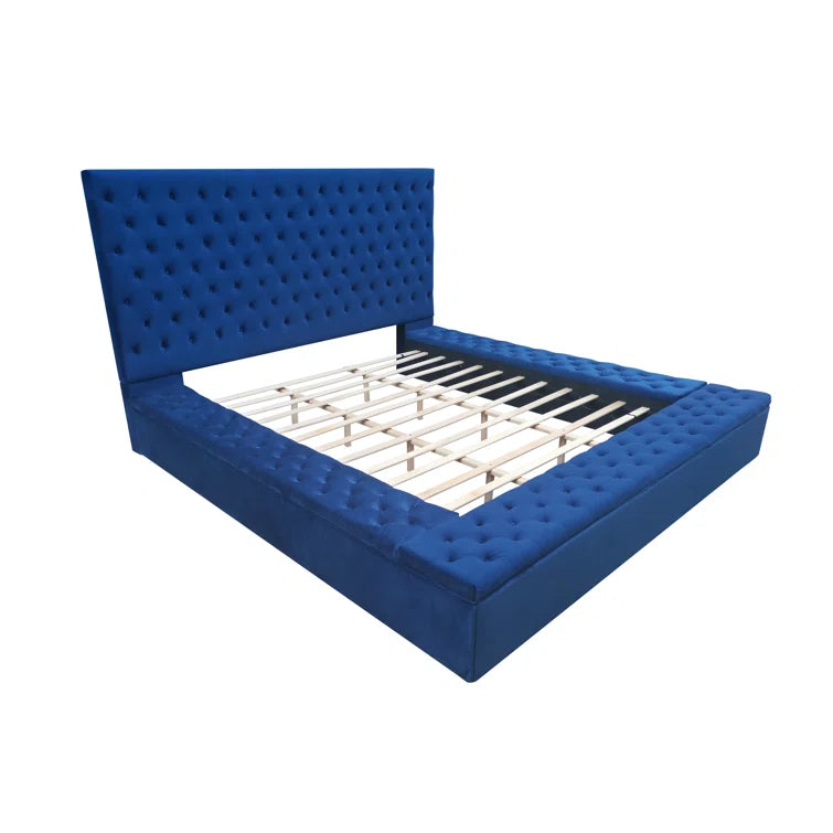 Tufted velvet fabric platform bed frame with storage all around - Las Vegas Furniture Stores