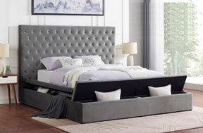 Tufted velvet fabric platform bed frame with storage all around - Las Vegas Furniture Stores