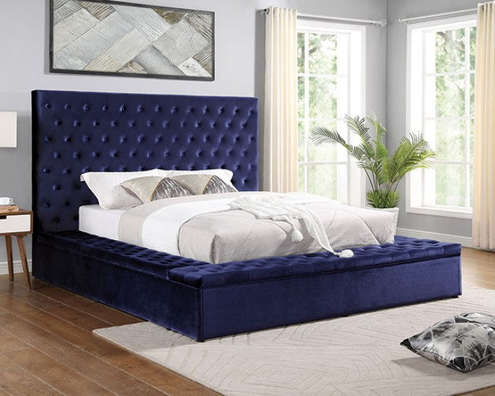 Tufted velvet fabric platform bed frame with storage all around Tufted velvet fabric queen bed frame with storage all around  Las Vegas Furniture Stores