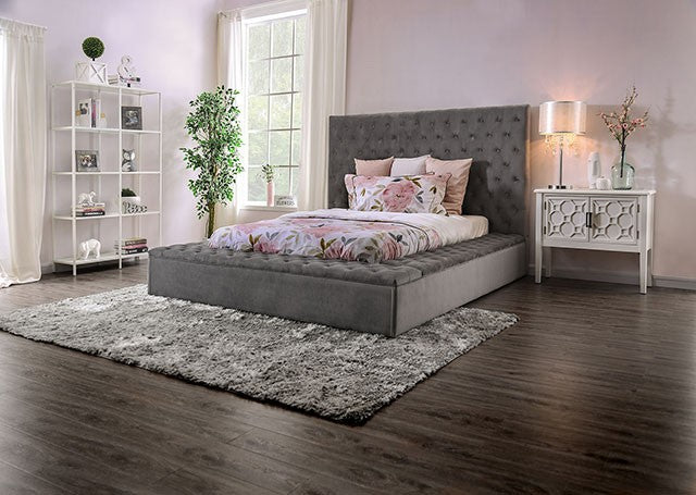 Tufted velvet fabric platform bed frame with storage all around Tufted velvet fabric queen bed frame with storage all around  Las Vegas Furniture Stores