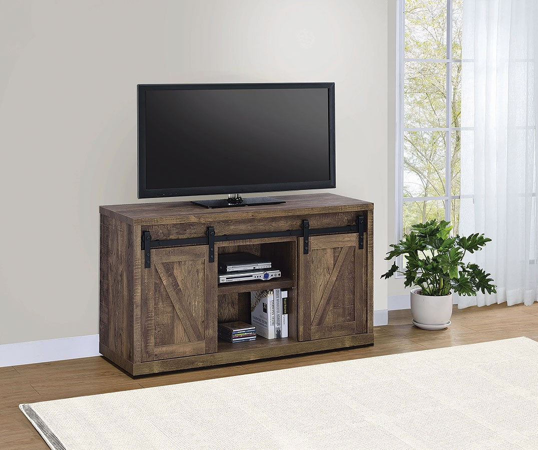Rustic Oak 48 Inch Tv Console w/ Sliding Barn Doors Rustic Oak 48 Inch Tv Console w/ Sliding Barn Doors Half Price Furniture