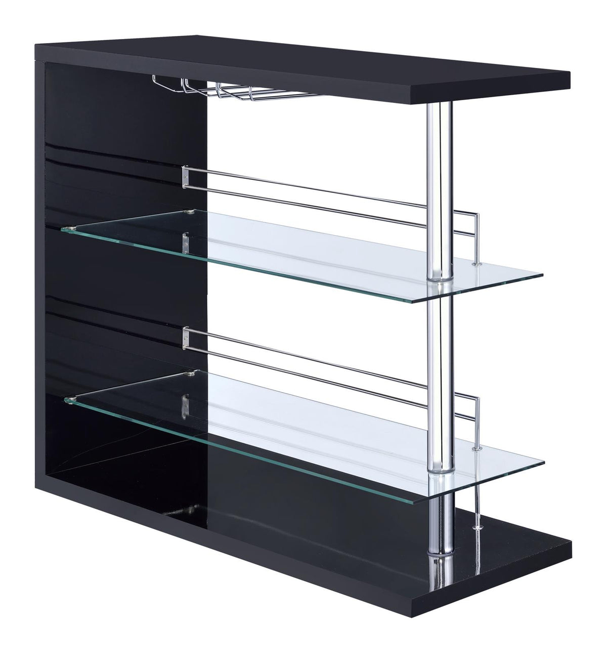 Prescott Rectangular 2-shelf Bar Unit Glossy Black  Half Price Furniture