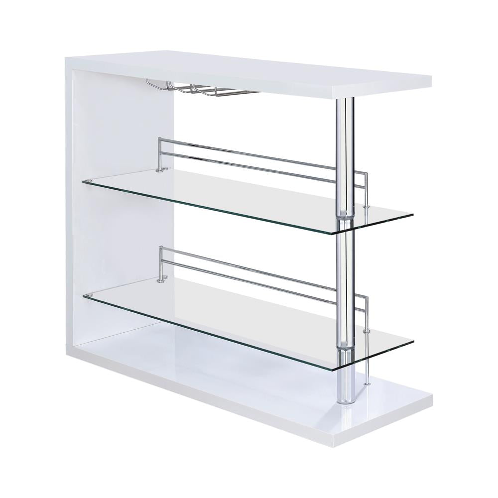 Prescott Rectangular 2-shelf Bar Unit Glossy White  Half Price Furniture