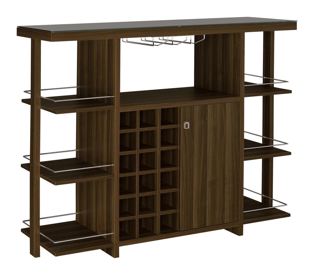 Evelio Bar Unit with Wine Bottle Storage Walnut  Half Price Furniture