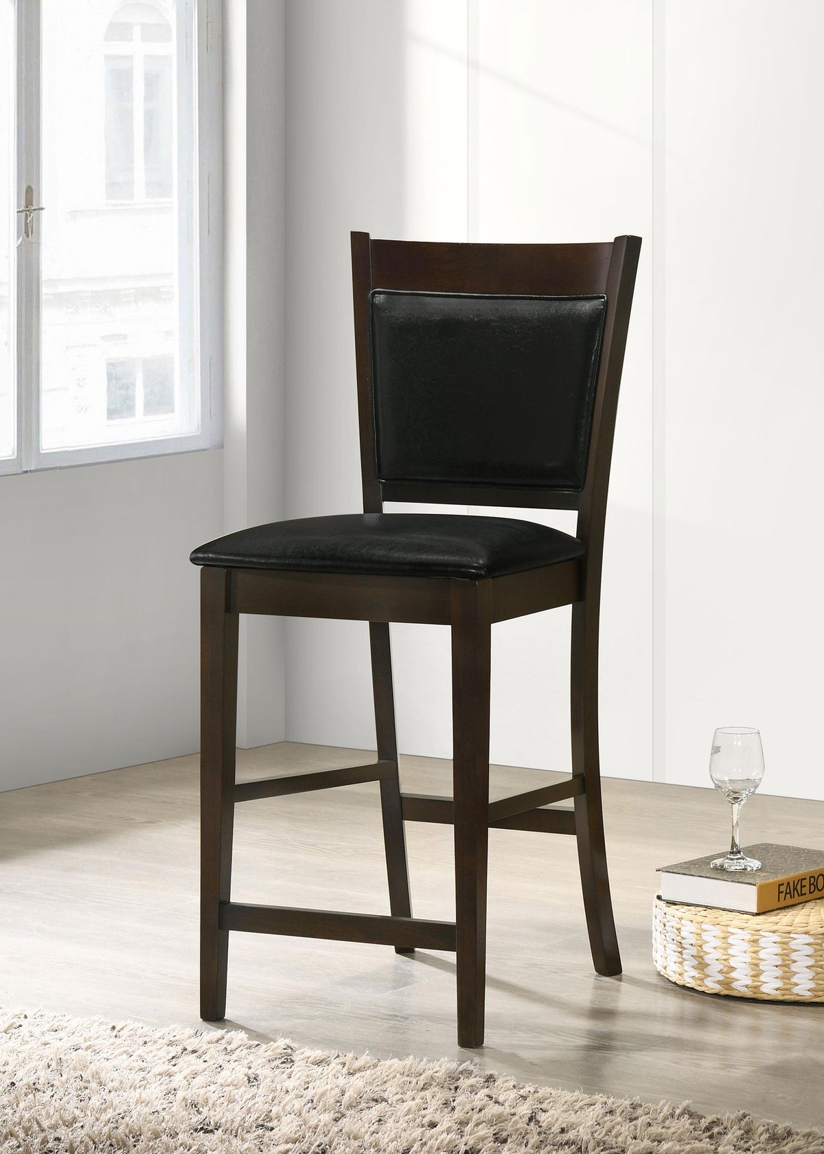 Jaden Upholstered Counter Height Stools Black and Espresso (Set of 2)  Half Price Furniture