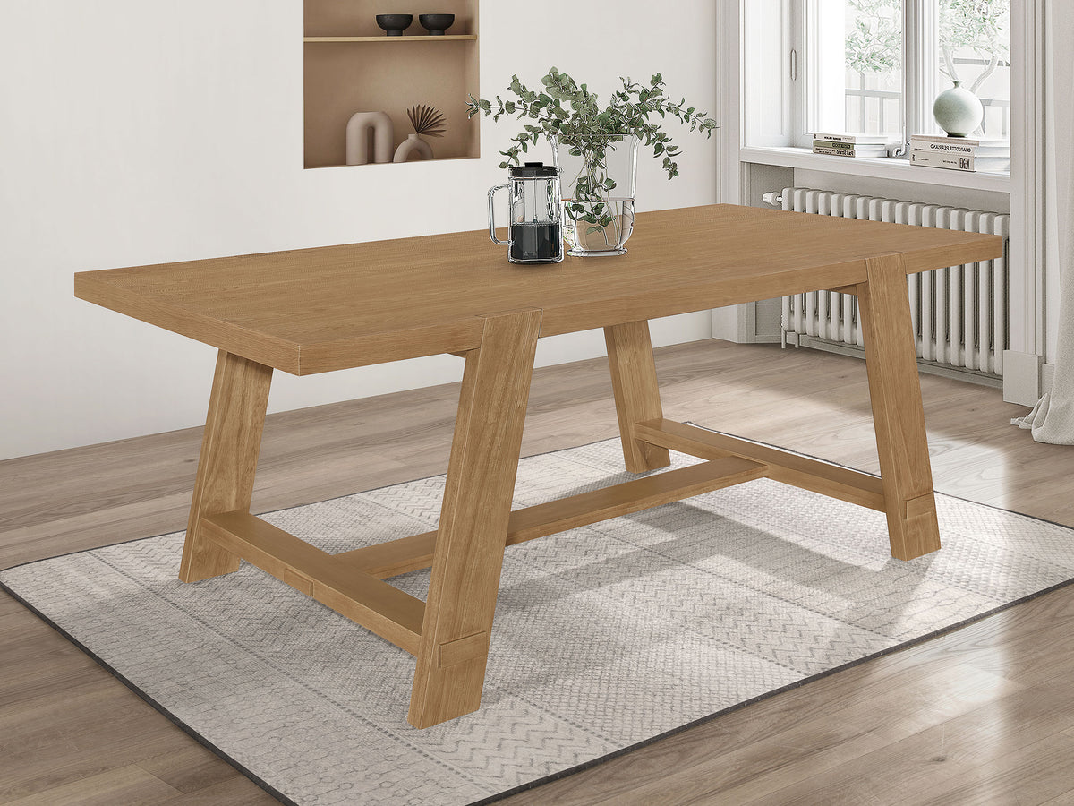 Sharon Rectangular Trestle Base Dining Table Blue and Brown Half Price Furniture