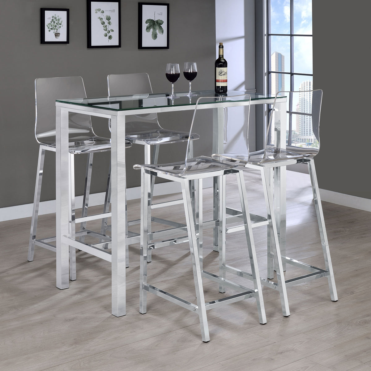 Tolbert 5-piece Bar Set with Acrylic Chairs Clear and Chrome Tolbert 5-piece Bar Set with Acrylic Chairs Clear and Chrome Half Price Furniture