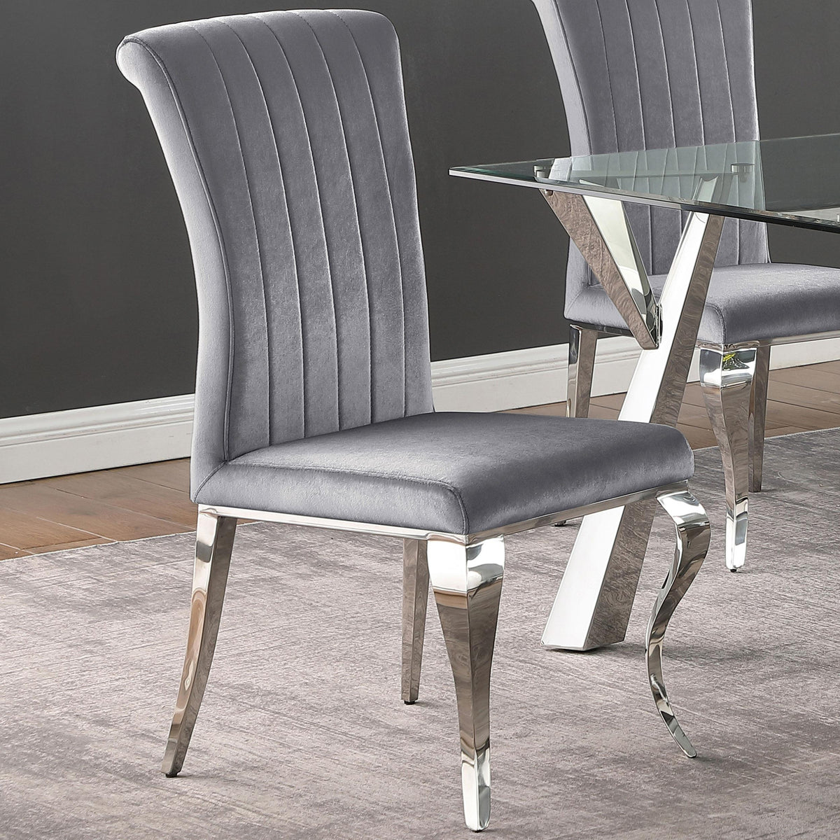 Betty Upholstered Side Chairs Grey and Chrome (Set of 4) Betty Upholstered Side Chairs Grey and Chrome (Set of 4) Half Price Furniture