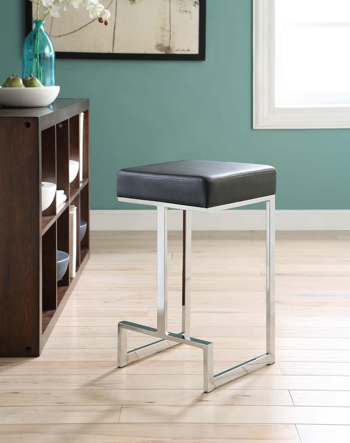 Gervase Square Counter Height Stool Black and Chrome  Half Price Furniture