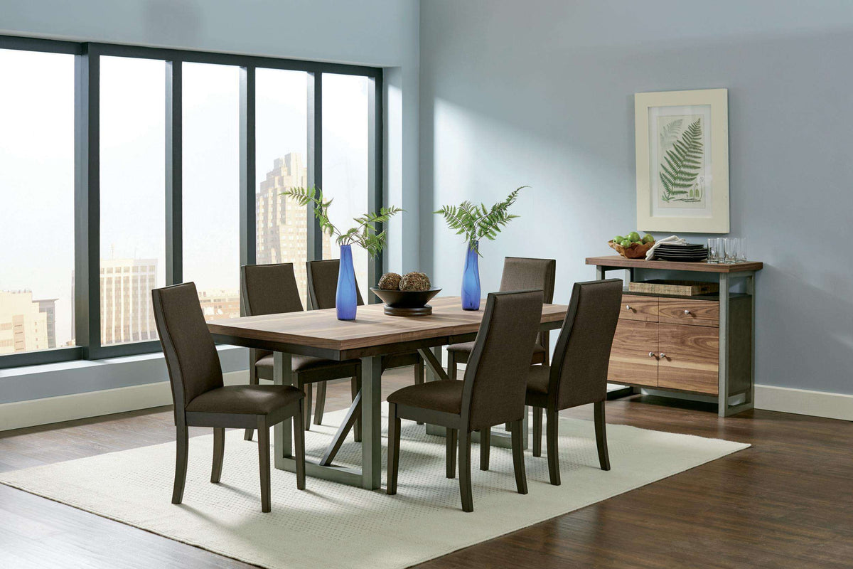 Spring Creek 7-piece Dining Room Set Natural Walnut and Taupe - Half Price Furniture