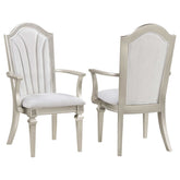 Evangeline Upholstered Dining Arm Chair with Faux Diamond Trim Ivory and Silver Oak (Set of 2) - Half Price Furniture