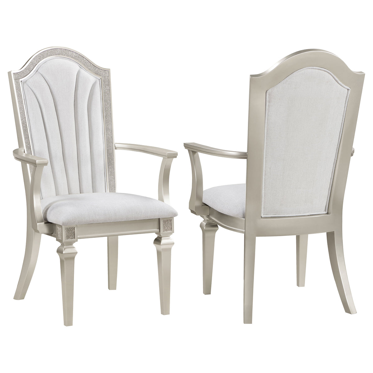 Evangeline Upholstered Dining Arm Chair with Faux Diamond Trim Ivory and Silver Oak (Set of 2)  Half Price Furniture