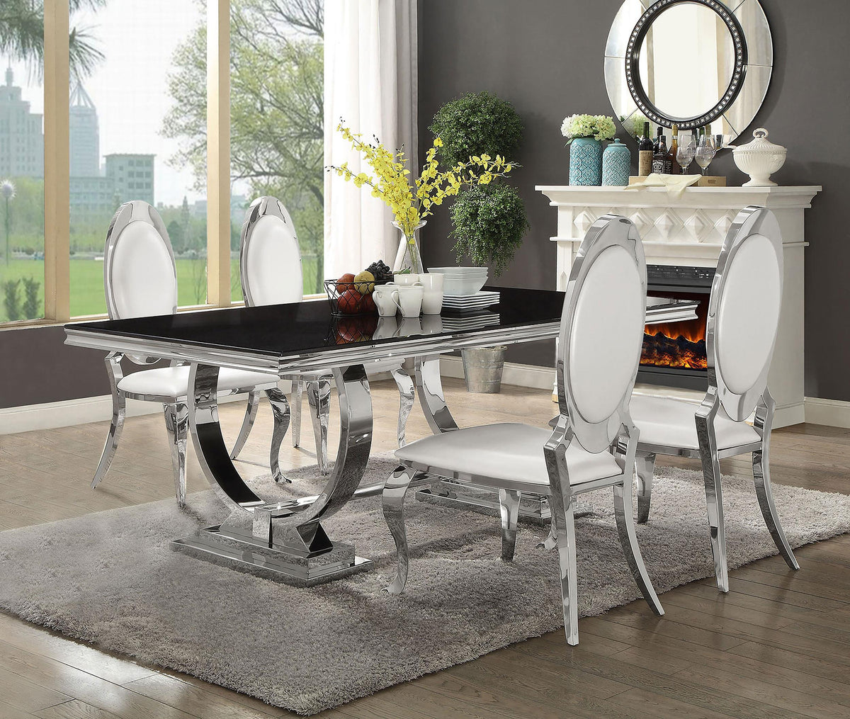 Antoine 5-piece Rectangular Dining Set Creamy White and Chrome  Las Vegas Furniture Stores