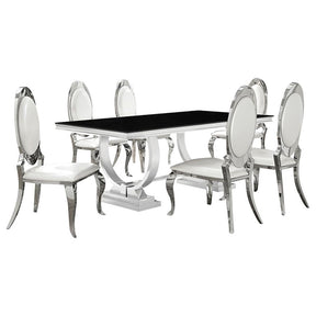 Antoine 7-Piece Black Tempered Glass Dining Set with Cream White Chairs