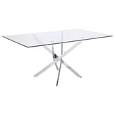 Carmelo X-shaped Dining Table Chrome and Clear Carmelo X-shaped Dining Table Chrome and Clear Half Price Furniture