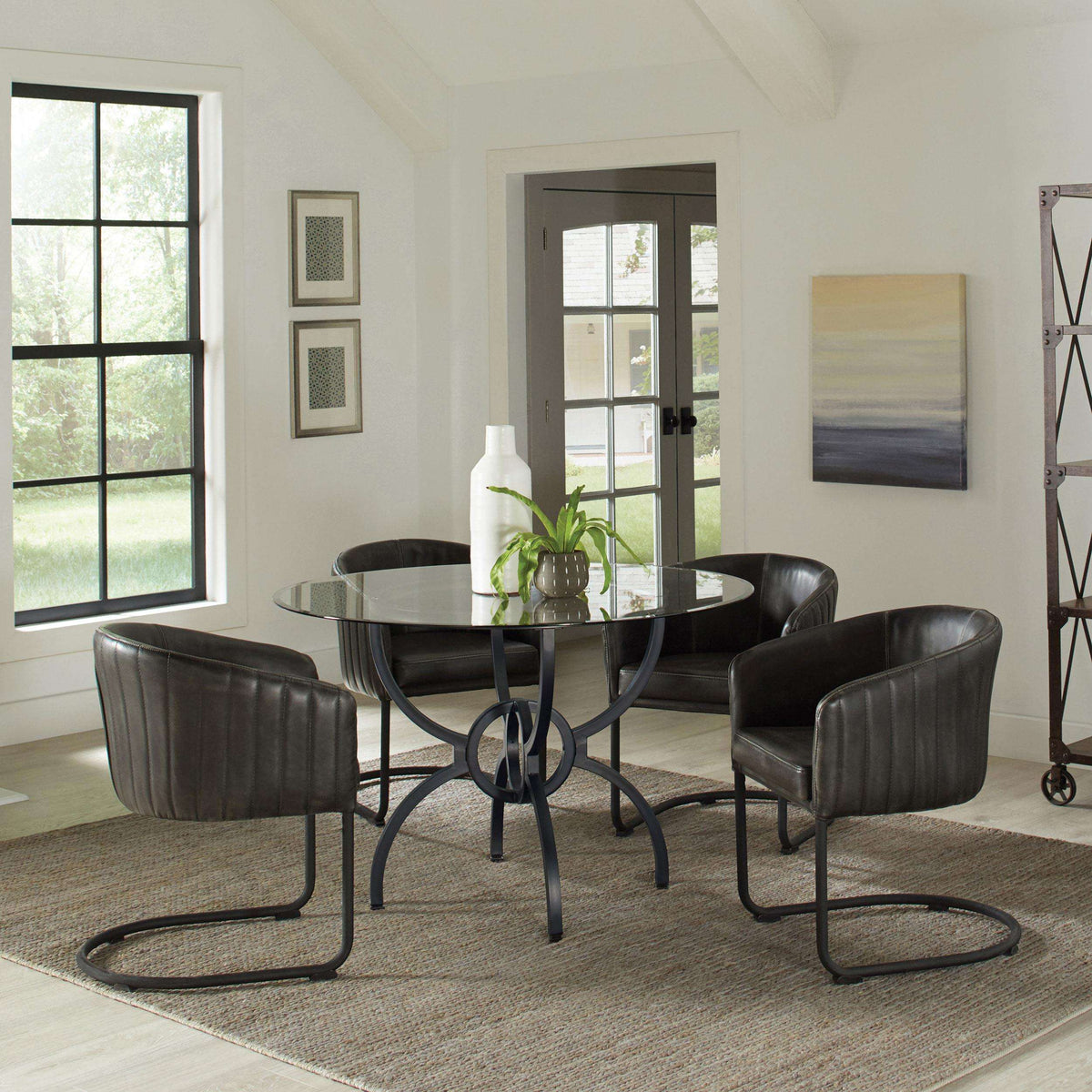 Aviano 5-piece Dining Set Gunmetal and Matte Black - Half Price Furniture