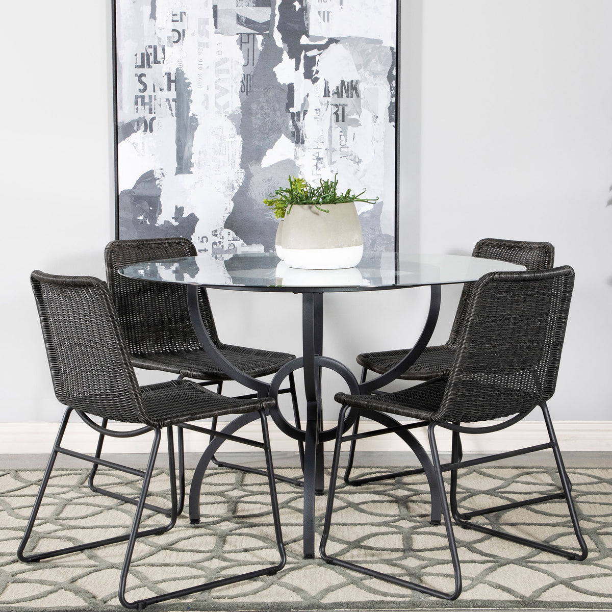 Aviano Round 5-piece Dining Set Gunmetal and Brown Half Price Furniture