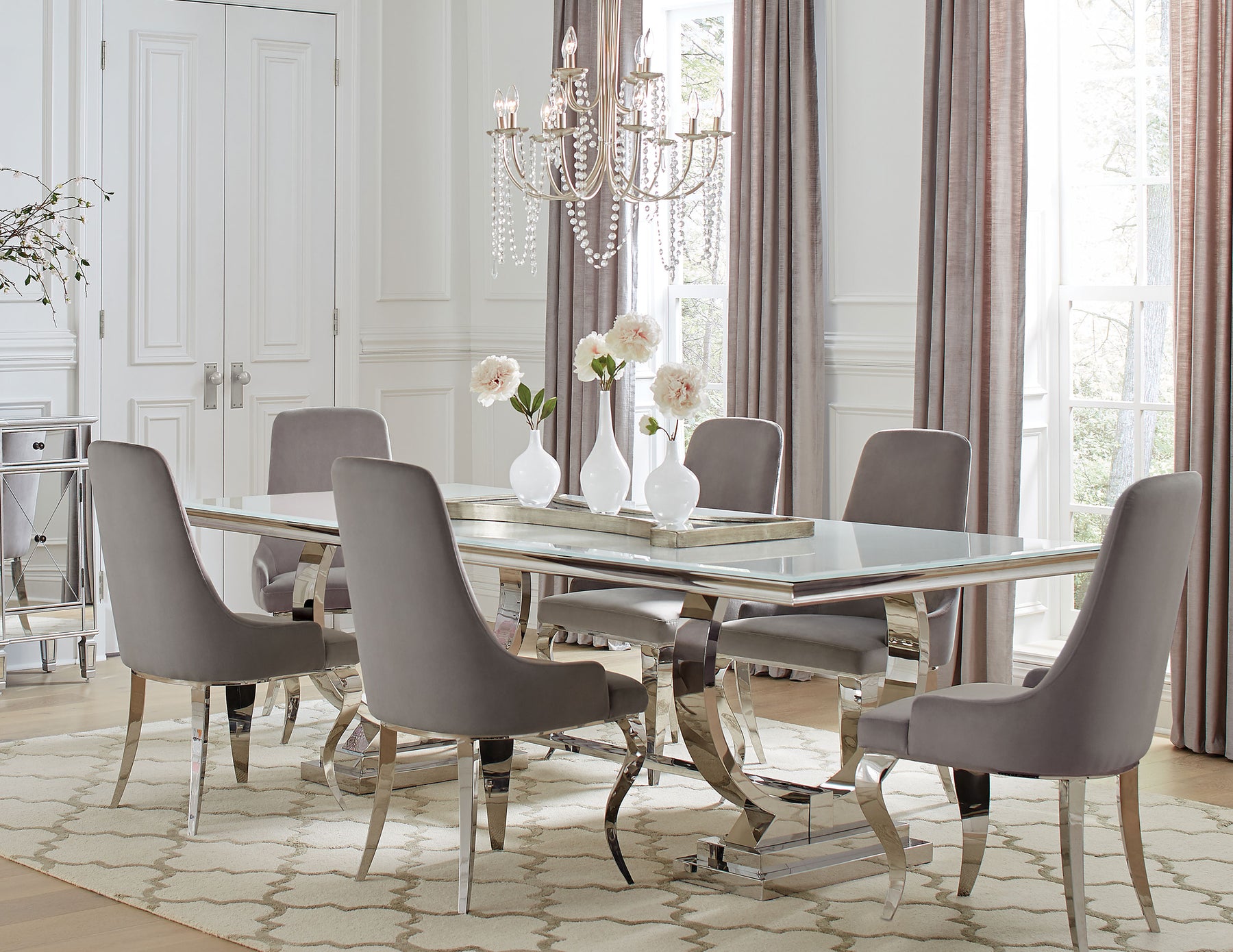 Antoine Rectangular Dining Set Chrome and Grey - Half Price Furniture