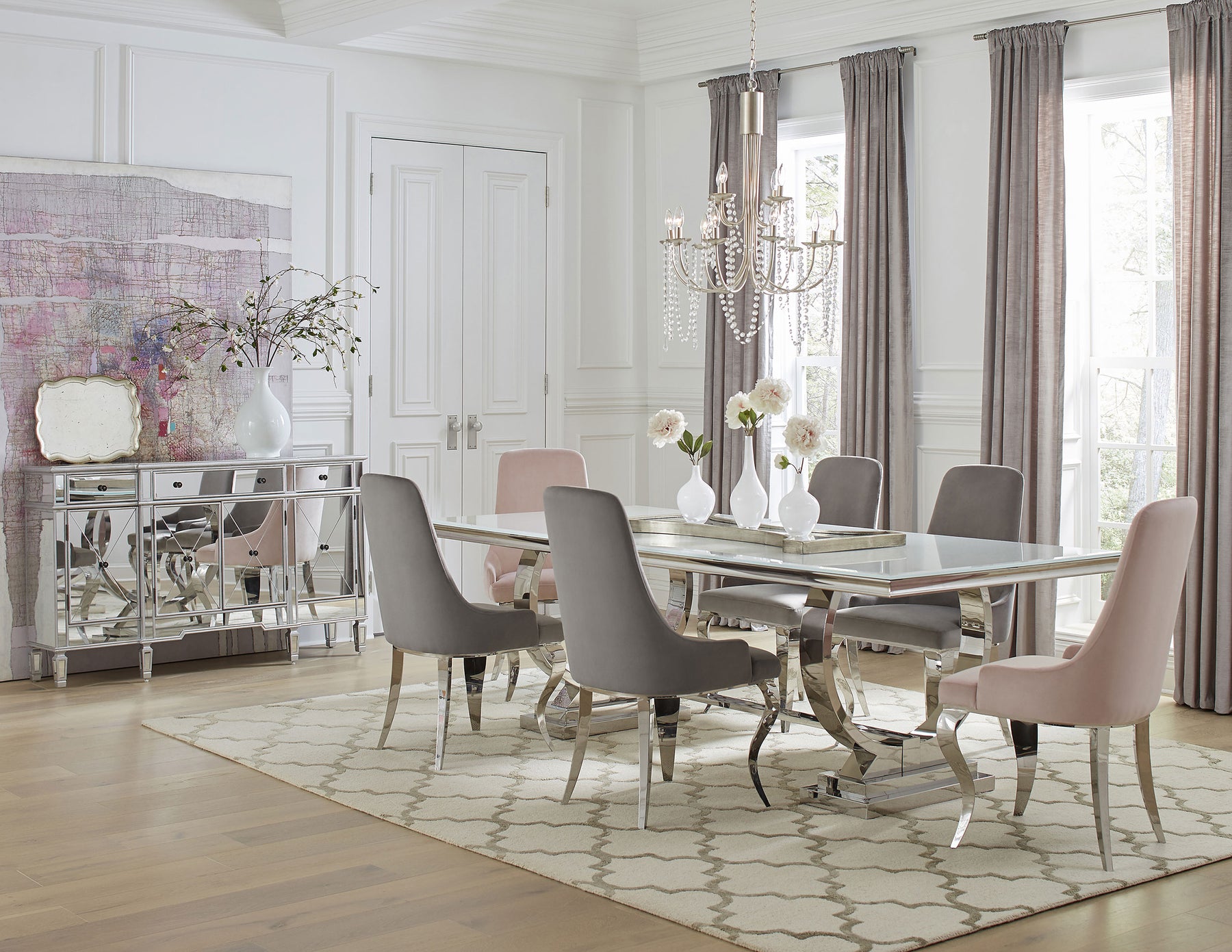 Antoine Rectangular Dining Set Chrome and Grey - Half Price Furniture