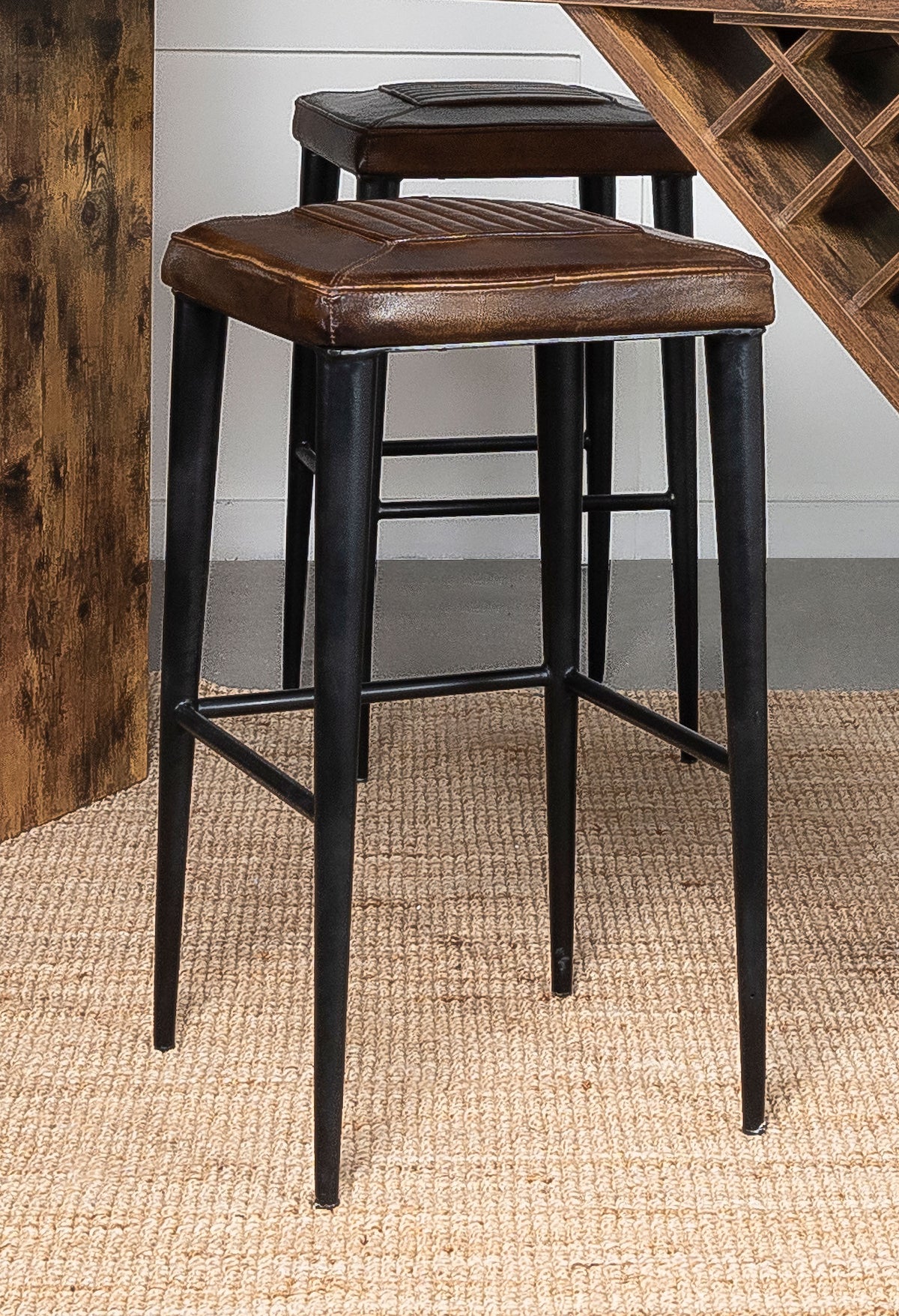 Alvaro Leather Upholstered Backless Bar Stool Antique Brown and Black (Set of 2)  Half Price Furniture