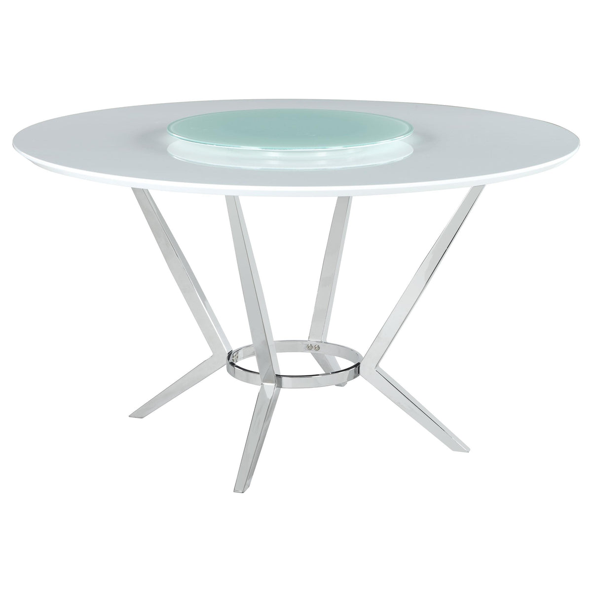 Abby Round Dining Table with Lazy Susan White and Chrome  Las Vegas Furniture Stores