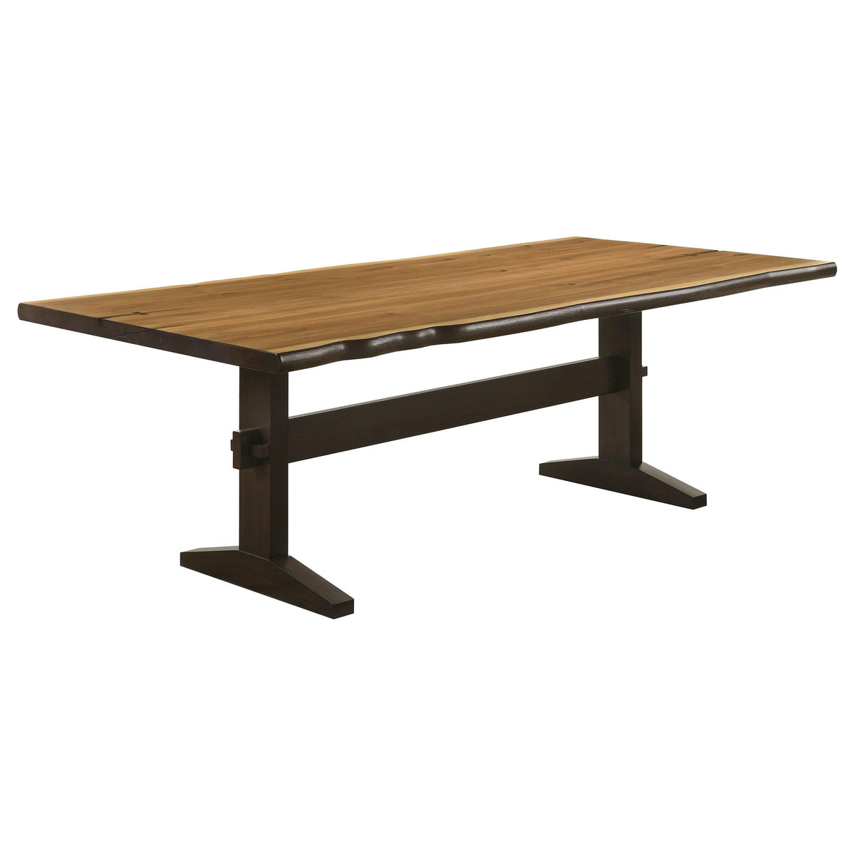 Bexley Live Edge Trestle Dining Table Natural Honey and Espresso  Las Vegas Furniture Stores