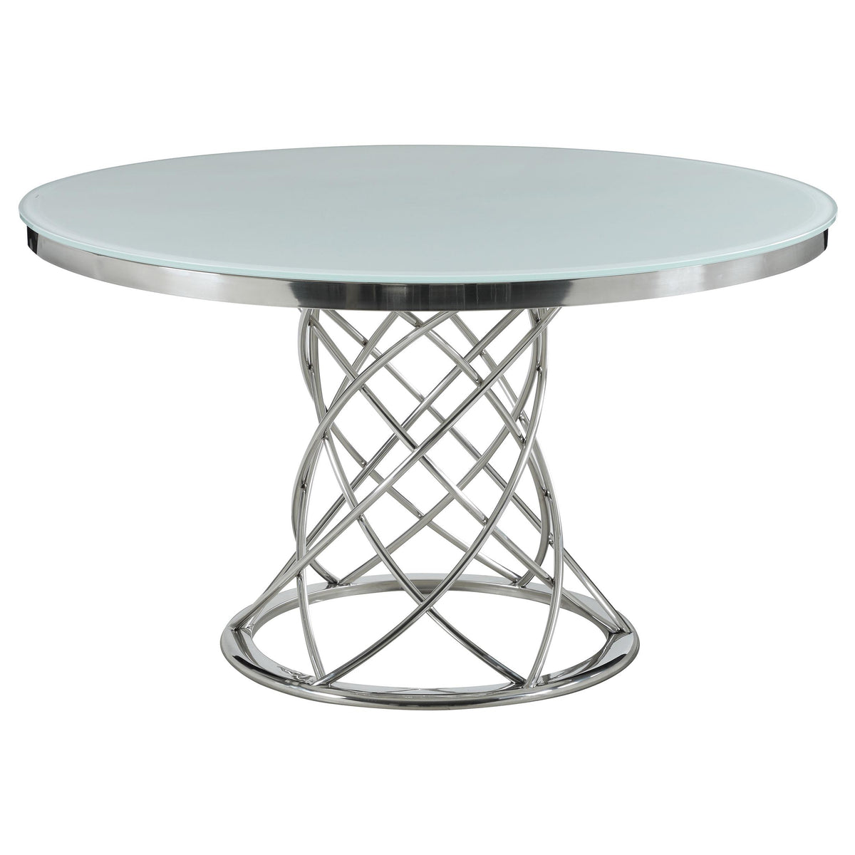 Irene Round Glass Top Dining Table White and Chrome Half Price Furniture