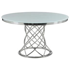 Irene Round Glass Top Dining Table White and Chrome Half Price Furniture