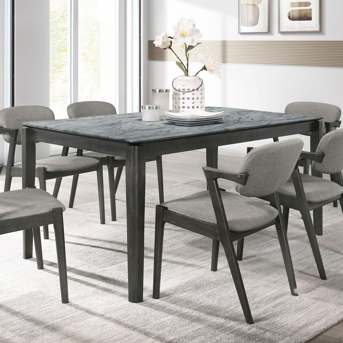 Stevie Rectangular Faux Marble Top Dining Table Grey and Black Half Price Furniture