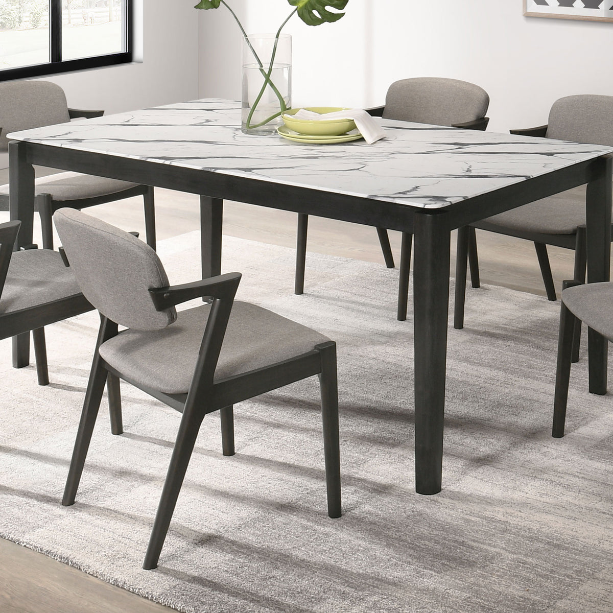 Stevie Rectangular Faux Marble Top Dining Table White and Black Half Price Furniture