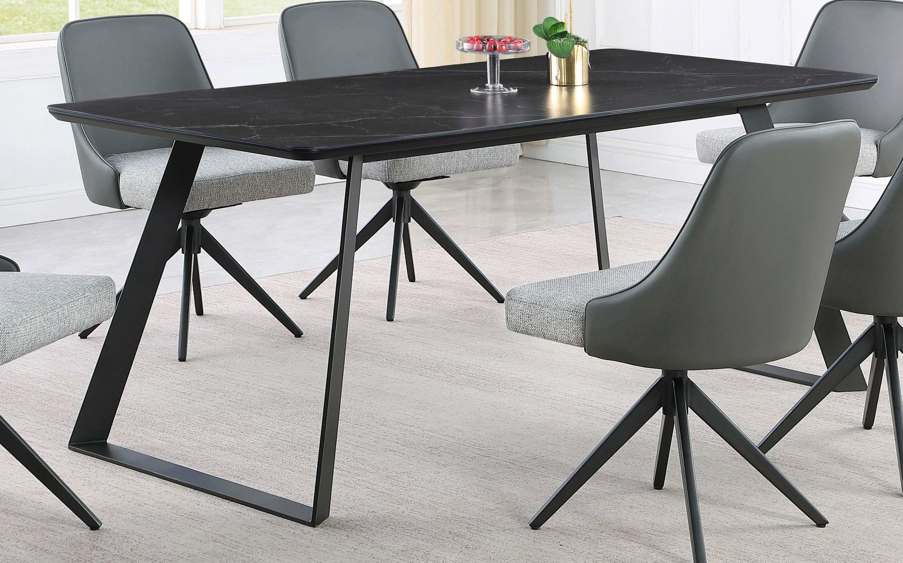 Smith Rectangle Ceramic Top Dining Table Black and Gunmetal - Half Price Furniture