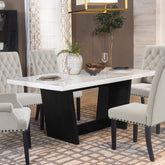 Sherry Trestle Base Marble Top Dining Table Espresso and White Half Price Furniture